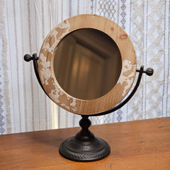 Large Swivel Wooden and Cast Iron Tabletop Mirror