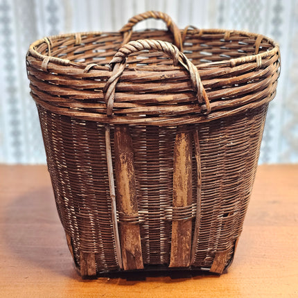 Vintage Wicker and Bamboo Woven Basket