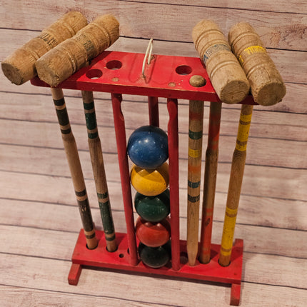 Vintage Croquet Set With Red Stand
