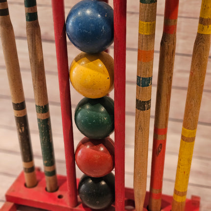 Vintage Croquet Set With Red Stand