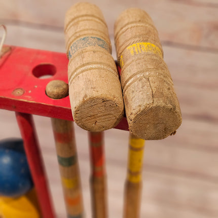 Vintage Croquet Set With Red Stand