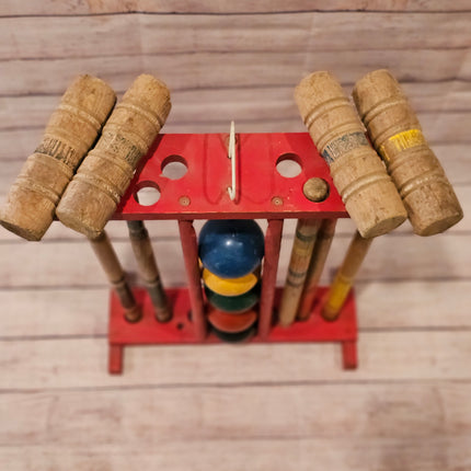 Vintage Croquet Set With Red Stand