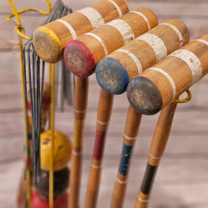 Vintage Croquet Set With Metal Rolling Cart