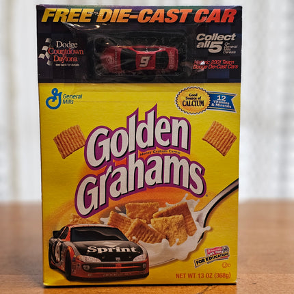 2001 Casey Atwood #19 Dodge Die Cast Car inside General Mills Golden Grahams Cereal Box