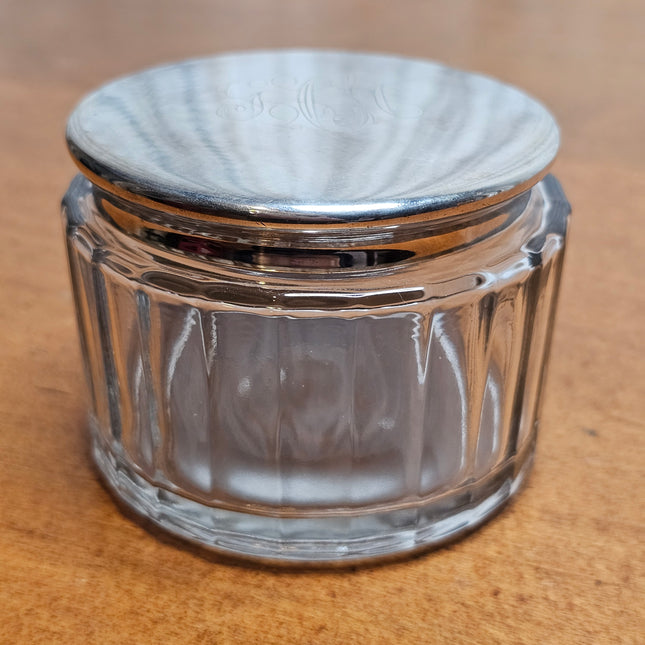 Vintage Glass and Sterling Silver Cosmetic Jar