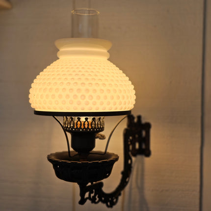 Vintage Swivel Cast Iron Hobnail Milk Glass Wall Lamp