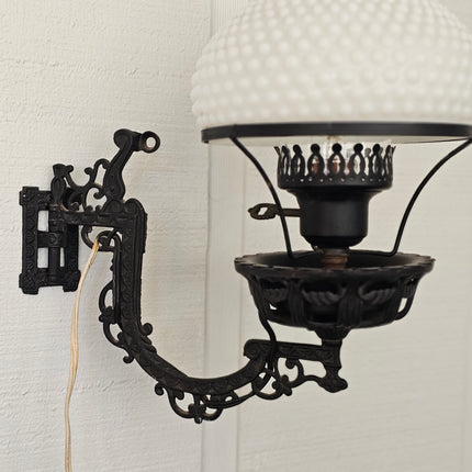 Vintage Swivel Cast Iron Hobnail Milk Glass Wall Lamp