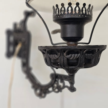 Vintage Swivel Cast Iron Hobnail Milk Glass Wall Lamp
