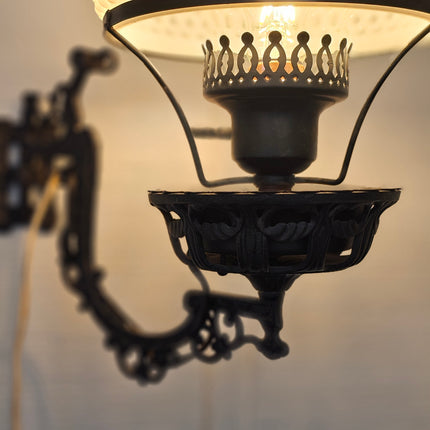 Vintage Swivel Cast Iron Hobnail Milk Glass Wall Lamp