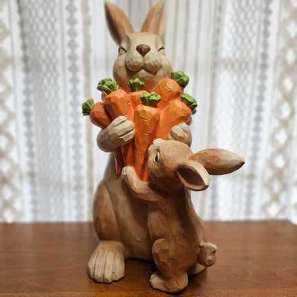Large Standing Bunny with Carrots and Baby Bunny