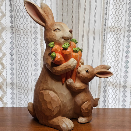 Large Standing Bunny with Carrots and Baby Bunny