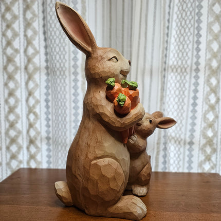 Large Standing Bunny with Carrots and Baby Bunny