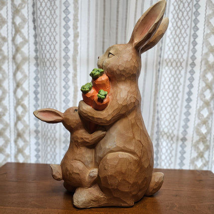 Large Standing Bunny with Carrots and Baby Bunny
