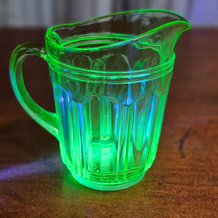 Set of 2 Uranium Glass Cream and Sugar Knife and Fork Pattern