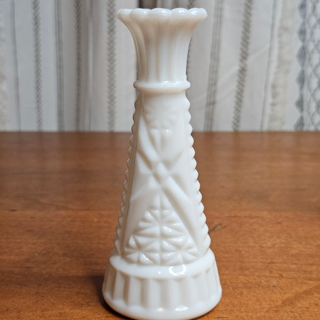 Vintage Anchor Hocking Stars & Bars White Milk Glass 6" Bud Vase
