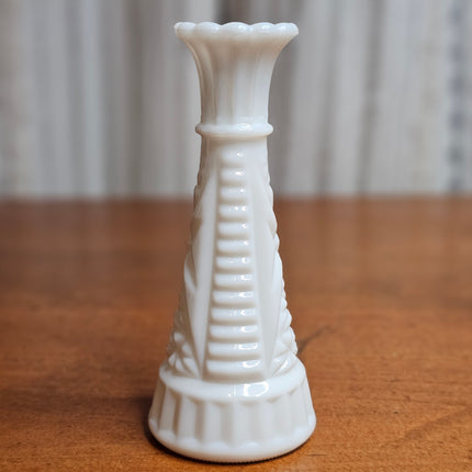 Vintage Anchor Hocking Stars & Bars White Milk Glass 6" Bud Vase