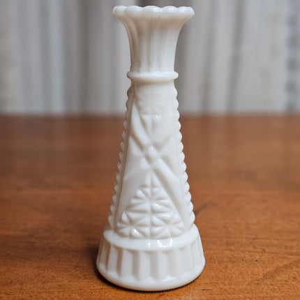 Vintage Anchor Hocking Stars & Bars White Milk Glass 6" Bud Vase