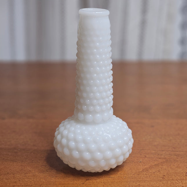 Vintage Hobnail White Milk Glass Rounded Base Bud Vase