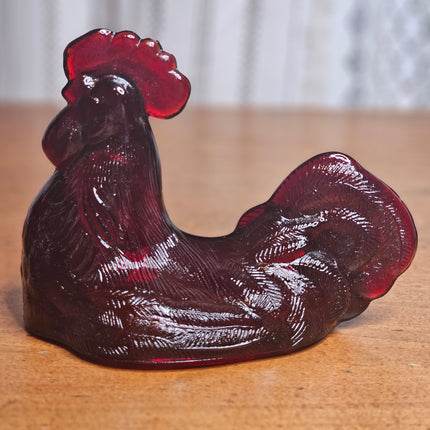Vintage Ruby Red Rooster Glass Candy Dish Top Replacement
