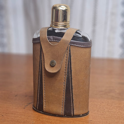 Vintage Glass Flask in Leather Carrying Case