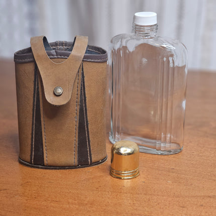 Vintage Glass Flask in Leather Carrying Case