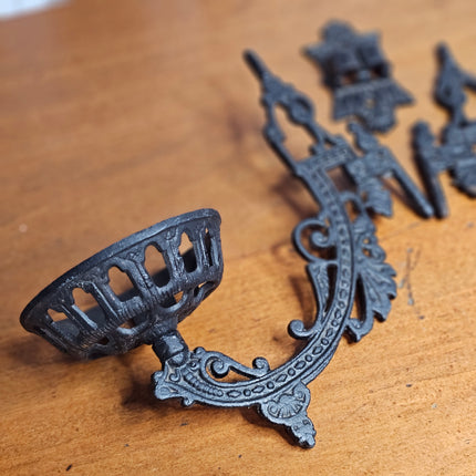 Antique Victorian Cast Iron Double Swing Arm Wall Sconce for Oil Lamp