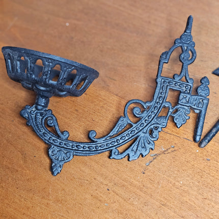 Antique Victorian Cast Iron Double Swing Arm Wall Sconce for Oil Lamp
