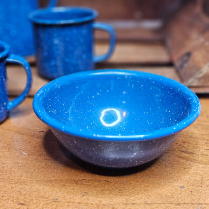 Vintage Set of 6 Blue Speckled Enamel Child's Size Dishes