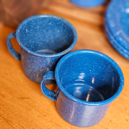 Vintage Set of 2 Blue Speckled Enamel Coffee Mugs