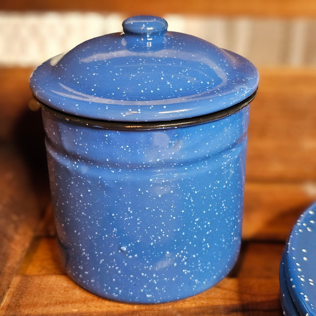 Blue Speckled Enamel Small Lidded Canister