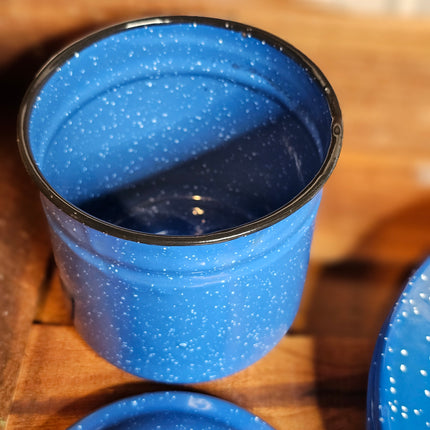 Blue Speckled Enamel Small Lidded Canister