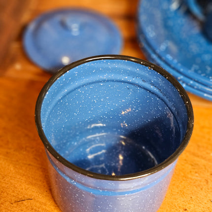 Blue Speckled Enamel Small Lidded Canister