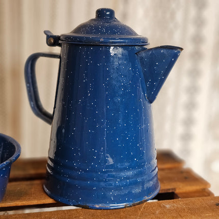 Vintage Blue Speckled Enamel Coffee Pot