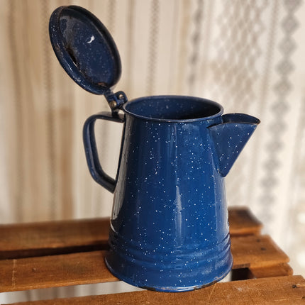Vintage Blue Speckled Enamel Coffee Pot