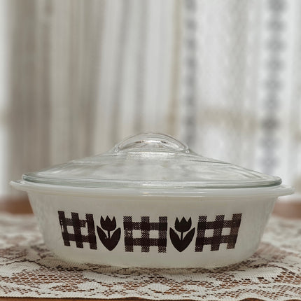 Vintage Glasbake Brown Tulip Oval Casserole Dish 1 QT