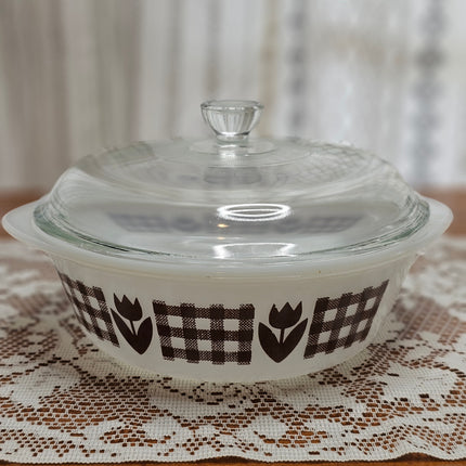 Vintage Glasbake Brown Tulip Round Casserole Dish 2 QT