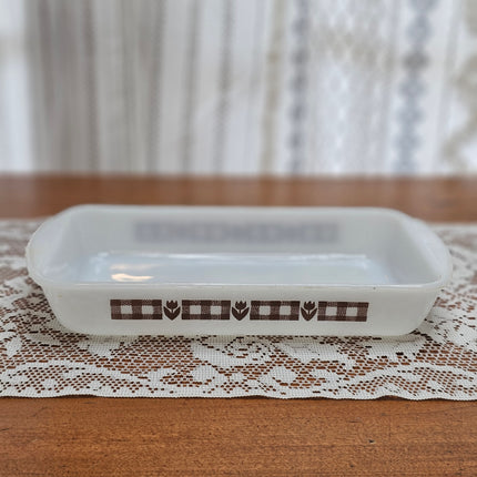 Vintage Glasbake Brown Tulip Round Rectangle Casserole Dish 1.5 QT