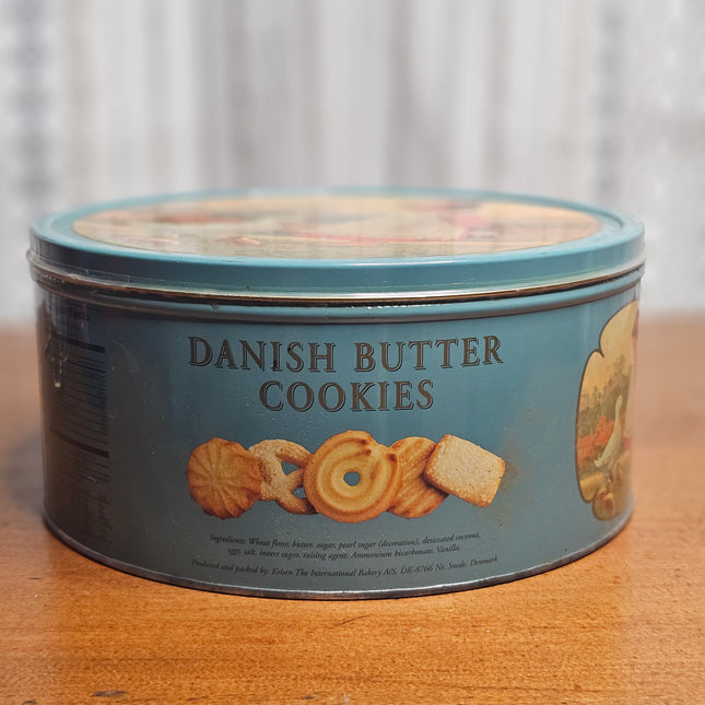 Vintage Danish Butter Cookies Child With Goose Round Tin