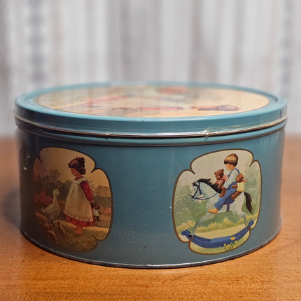 Vintage Danish Butter Cookies Child With Goose Round Tin