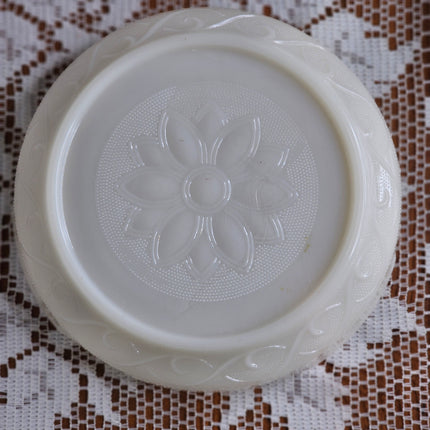 Vintage Anchor Hocking Ivory Sandwich Pattern Milk Glass Punch Bowl Set
