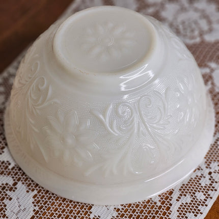 Vintage Anchor Hocking Ivory Sandwich Pattern Milk Glass Punch Bowl Set