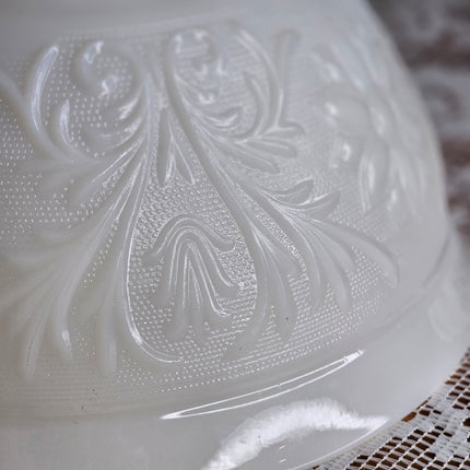 Vintage Anchor Hocking Ivory Sandwich Pattern Milk Glass Punch Bowl Set
