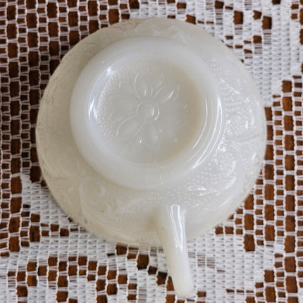 Vintage Anchor Hocking Ivory Sandwich Pattern Milk Glass Punch Bowl Set
