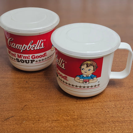 Campbell's 1992 Set of 2 Plastic Anchor Hocking Soup Mugs With Lids
