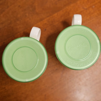 Campbell's 1992 Set of 2 Plastic Hot N' Handy Soup Mugs With Green Lids