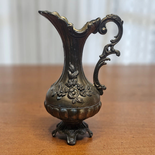 Vintage Brass Peltrato Footed Pitcher Vase Made in Italy