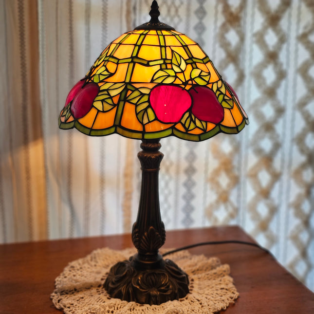 Vintage Tiffany-Style Stained Glass Apple Lamp