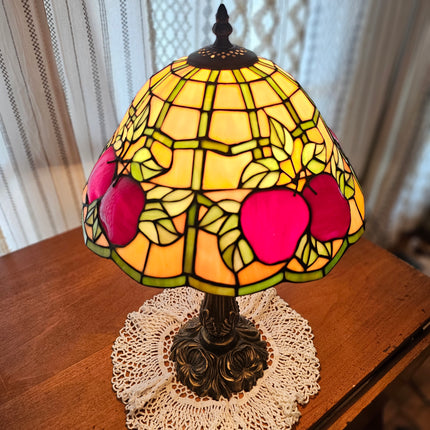 Vintage Tiffany-Style Stained Glass Apple Lamp