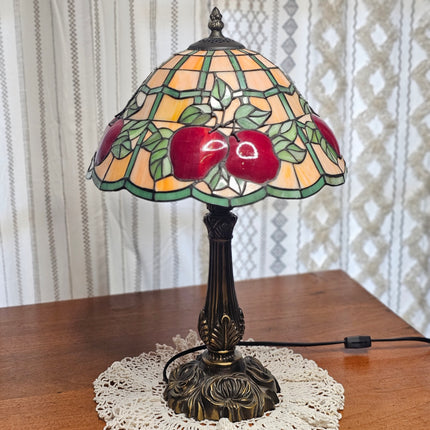 Vintage Tiffany-Style Stained Glass Apple Lamp