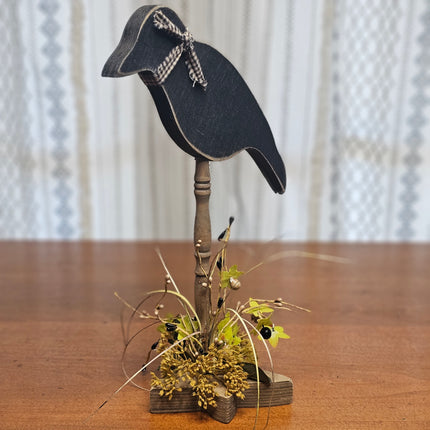 Primitive-Style Wood Spindle Crow Decor